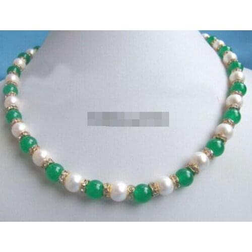 Free Shipping Excellent Genuine White Pearl Green Jade Crystal Necklace