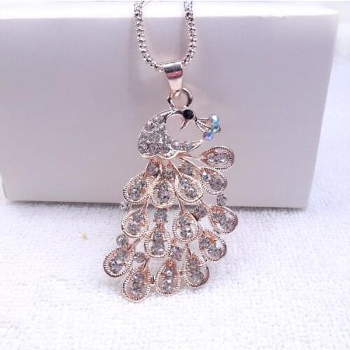 Free Shipping! Vintage Gold Rhinestone Peacock Fashion Design Alloy Necklace for Women