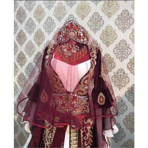 Maroon Piping Bridal Veil Belt Gloves Full Set Henna Night Wedding