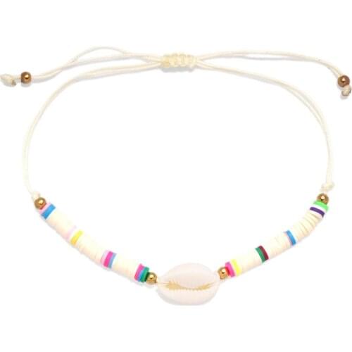 Boho Polymer Clay Heishi Beads Cowrie Seashell String Knot Adjustable Anklet Women Girl 2020 New Fashion Multicolor Surf Jewelry