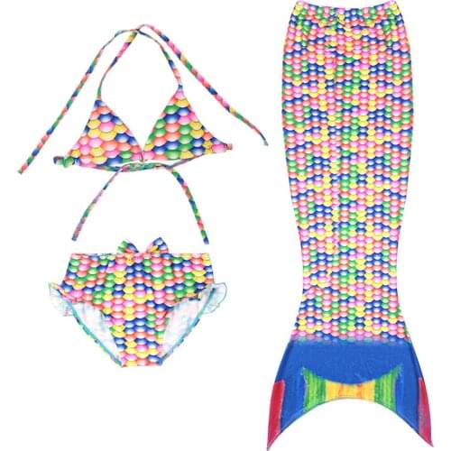 Toddler Baby Girls 3-12Y Swimmable Bikini Mermaid Tail 3 Pcs PolkaDot Pattern Swimsuit Cosplay Costume Bathing Suit Cosplay Set