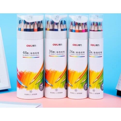 Deli 12,24,36,48 Colors Pencil Set Standard Sketching Painting Pencil Natural Crude Wood-cased Nontoxic Drawing Office School S