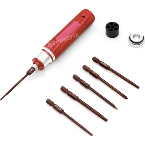 6 in 1 Screwdriver Set 1.5/2.0/2.5/3.0mm Hex T6 T9 Flat Head Phillips Screw Driver Bit for RC Models Multi-Axis FPV Racing Drone