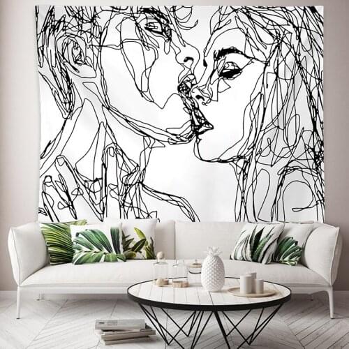 Line Draw Couple Tapestry Wall Fabric Love Kiss Hippie Boho Picture Hanging Wall Tapestries Psychedelic Mandala Wall Carpet Rug
