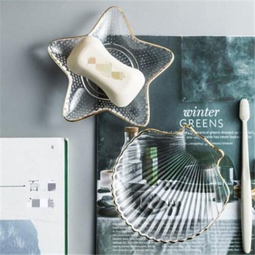 Nordic Household Glass Soap Dish Starfish Shell Shape Toilet Wash Basin Desktop Bathroom Soap Tray Soap Box Soap Dish Holder