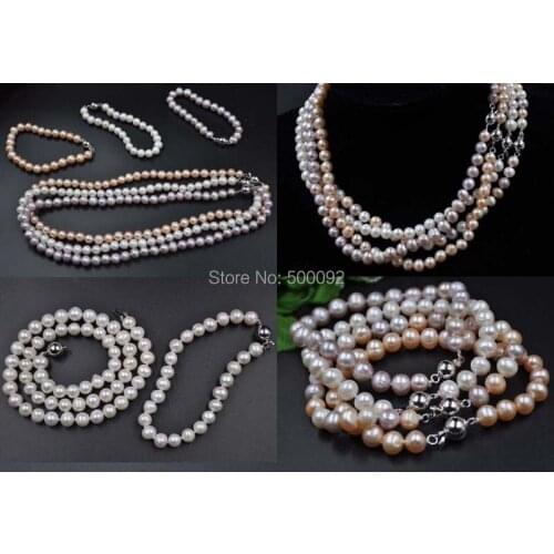 Wholesale lots 4 sets 7-8mm freshwater pearl necklace / bracelet