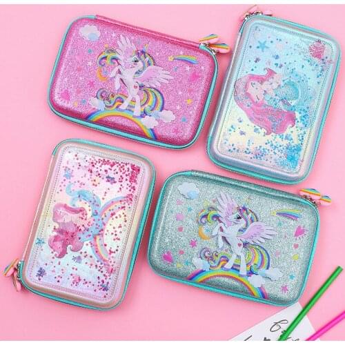 Quicksand Mermaid Racing Car Children Student Pencil Case High Capacity Storage Bag Student Stationery School Supplies Cute Bag