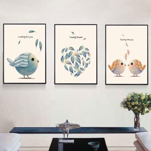 Feather Cartoon Bird Canvas Painting Wall Art Pictures Prints Home Decor Wall Poster Decoration For Living Room