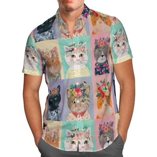 Cute Cats 3D Beach Hawaiian 2021 Summer Anime Shirt Short Sleeve Shirt Streetwear Oversized 5XL Camisa Social Chemise Homme-98