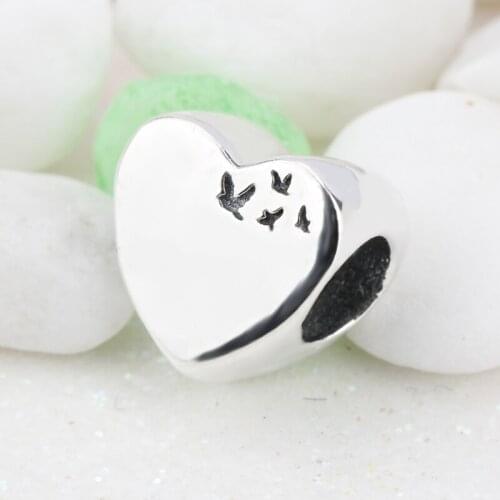 925 Sterling Silver Heart Charm Flying Birds Fit Bracelet Necklace DIY Accessories for Women Girls fine Jewelry Gift