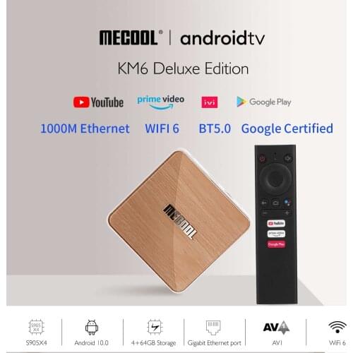 Mecool KM6 Deluxe Smart TV Box Android 10 ATV Amlogic S905X4 4GB 64GB 8K 1000M 2.4/5G WiFi 6 Media Player Google Set top Boxes