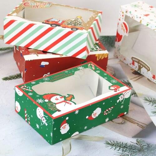Christmas Paper Boxes Chocolate Candy Biscuit Gift Packing New Years Child Event Party Favours Decoration Muffin Packing