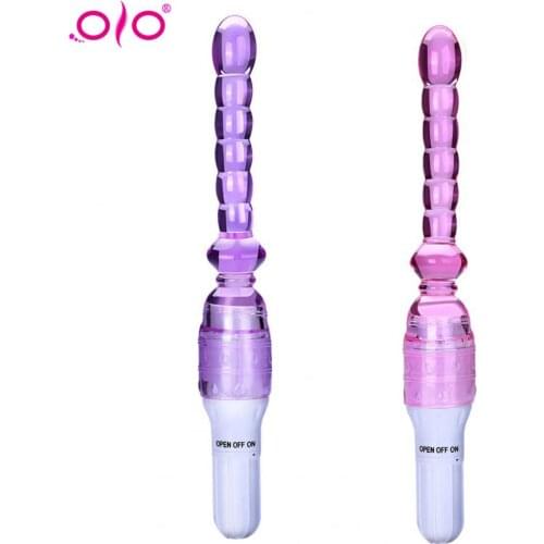 OLO Crystal flirt stick Waterproof Massager Vibrator G-Spot Transparent Smooth Tease Electric Anal Beads Butt PLUG Sex Toys