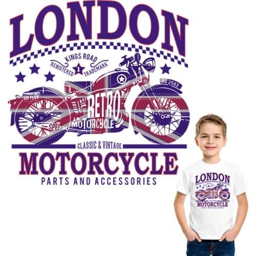 London Style Thermal Patches Clothing Motorcycle Pattern Washable Diy Accessory Print On T-Shirt Clothes Decoration Appliques