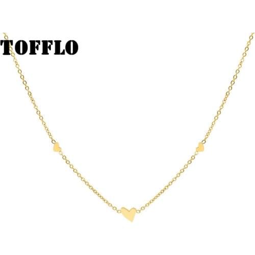 TOFFLO Stainless Steel Jewelry Delicate Little Love Peach Heart Necklace Sweet Clavicle Chain For Female BSP647