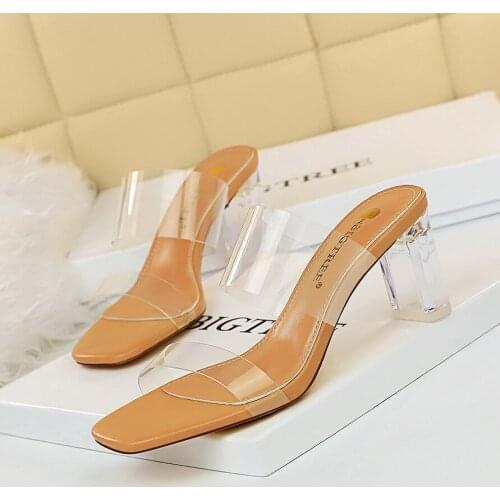 BIGTREE Summer Transparent High Heels Women Sandals Square Toe Shoes Woman Clear High Pumps Wedding Jelly Buty Damskie Slippers