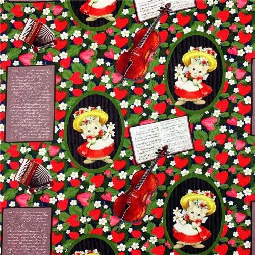 Cello Strawberry Cat Cotton Fabric Girl Baby Lolita Skirt Cloth Bedding Curtain DIY Material Home Decoration Sewing Patchwork