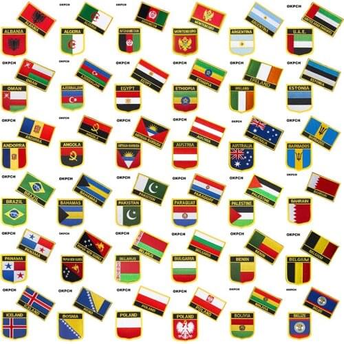 Belgium Albania Algeria Afghanistan Montenegro Argentina National Flag Embroidered Iron on Patches for Clothing Metal badges