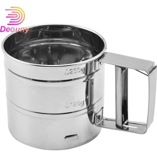 DEOUNY High Quality Stainless Steel Semi-Automatic Flour Sieve Screened Sugar Mesh Sieve Cup Shape Baking Accessory Pastry Tools