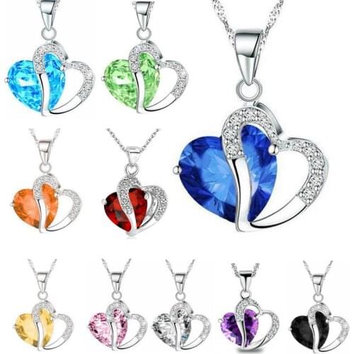 Women Fashion Heart Crystal Rhinestone Silver Color Chain Pendant Necklace Jewelry 10 Styles Length 17.7" inch LR013