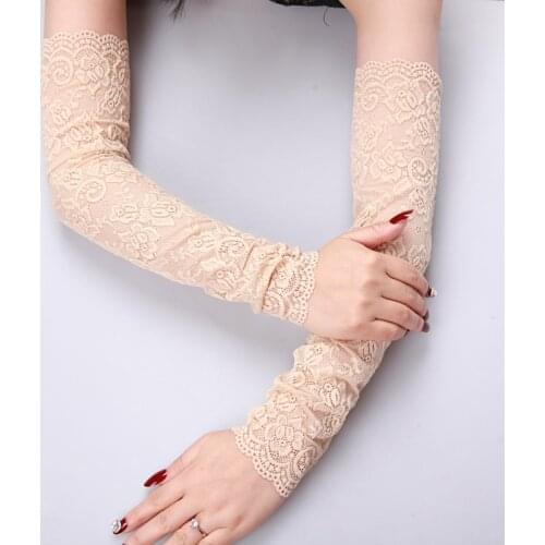 Women Black White Beige Pink Sun Protection Long Arm Sleeves Gloves Lace Gloves Wedding Party Dress Guantes Driving Gloves 43CM