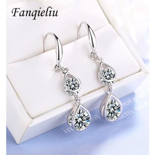 Fanqieliu 925 Sterling Silver Earrings For Women Wedding Jewelry Long Dangle Earrings Double Crystal Drop Earrings FQL20269