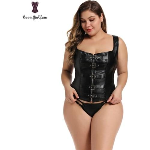 Wide Straps Black Gothic Clothing Body Shape Vest Buckle Zip Up Boned Corset Sexy Korset Women Plus Size 905