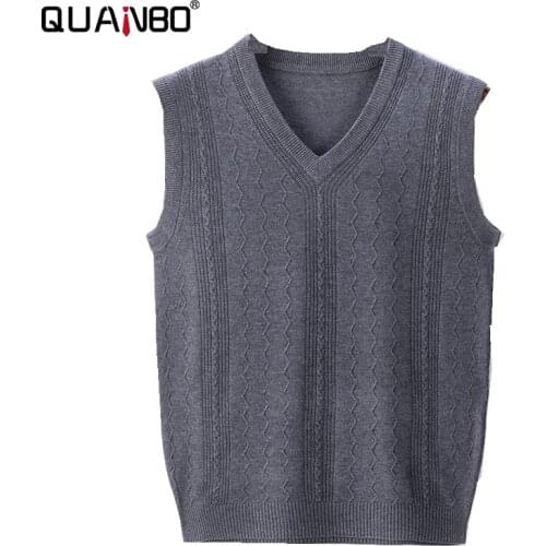 QUANBO Mens V Neck Sweater Vest Cable Knitted Pullover Sweaters Vest Fashion Jacquard Sleeveless Vest Brand Clothing