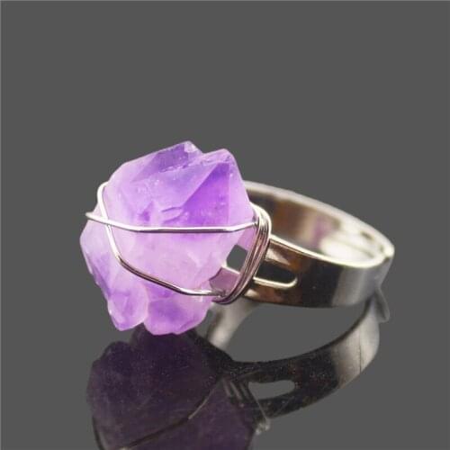 1Pc Druzy Natural Crystal Fashion Ring Adjustable Quartz Engagement Healing Purple Wedding Rings Irregular Wire Wrap For Women