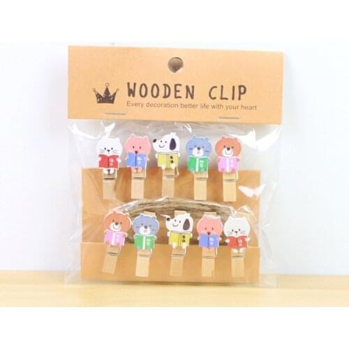 10 pcs/lot Cute Little Bookworm Wooden Clip Photo paper Clothespin Craft Clips Party Decoration Clip with Hemp Rope