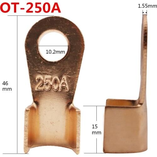 10Pcs 250A Copper Battery Cable Connector Terminal Crimping 16-50mm2 Wire OT-250A