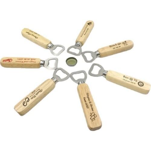 100PCS Customized Wedding Favors Bottle Opener Printing Name&Date on the Wood Handle Kitchen Party Giveaways Drop Shipping