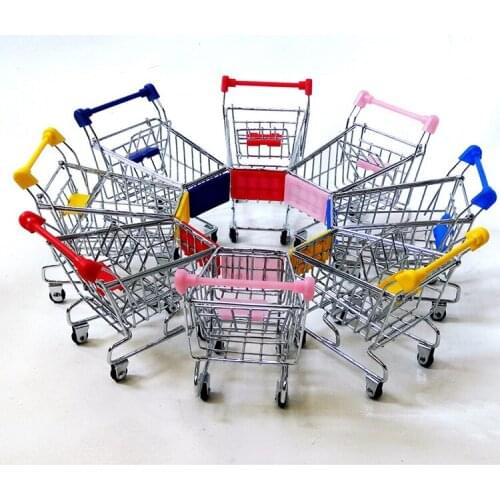 120 pcs/lot Hot Fashion Mini Supermarket Hand Trolleys Mini Shopping Cart Desktop Decoration Storage Phone Holder Baby Toy New
