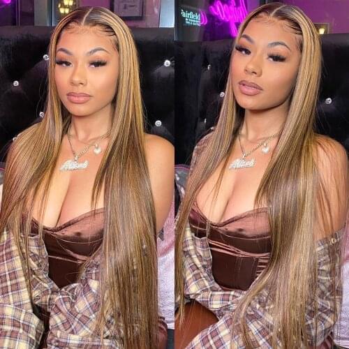 180 Density Highlight Ombre Straight Lace Front Wigs Transparent Lace Frontal Wigs T PART Brazilian Lace Front Human Hair Wigs