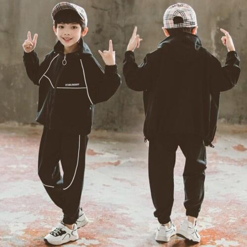 Boys spring / fall sports package pullover hooded jacket + pants 2pcs sets of new big virgin Kids