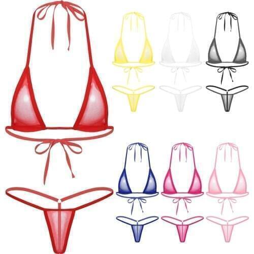 2pcs Sexy Women Summer Swimwear Bikini Set Halter Bra G-String Thong Beach Wear Bikini Suit Swimsuit Bathing Suit Lingerie Suit