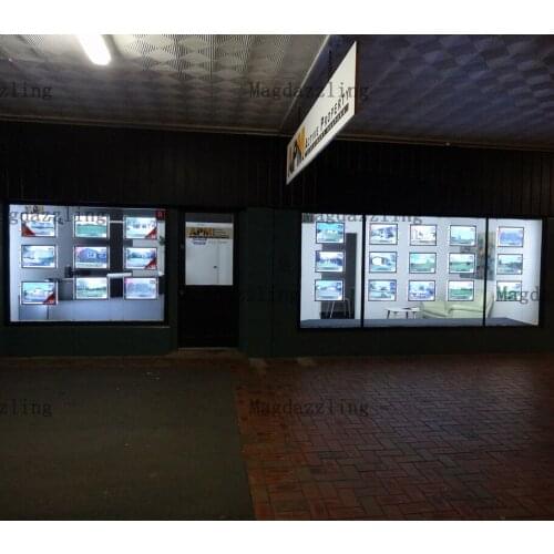 24Units A4 Single Sided Landscape Real Estate LED Window Display Kits Acrylic Frame Light Panel/Light Pocket for Shop Windows
