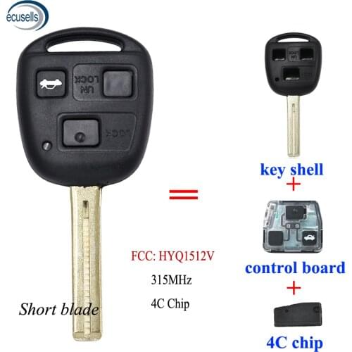 3 Buttons Remote Key Fob Smart Car Key 315MHz With 4C Chip for Lexus IS200 GS300 LS400 RX300 HYQ1512V, 89785-50031 Short Blade