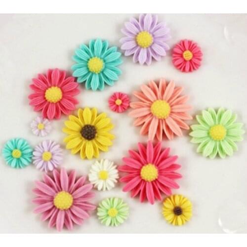 50Pcs Mixed Size Resin Flower Decoration Crafts Kawaii Bead Flatback Cabochon Fridge Magnet Scrapbook DIY Accessories Buttons