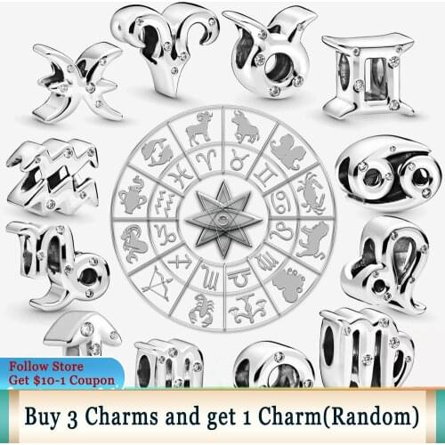Ahthen 925 Sterling Silver Beads 12 Constellations Charms fit Original Pandora Bracelets for Women Jewelry Making Girl Gift