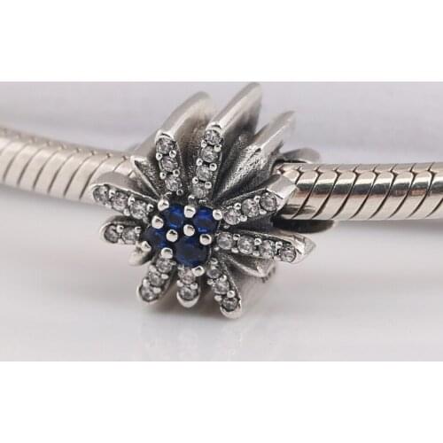Authentic S925 Bead Fireworks Charms fit Lady Bracelet Bangle Blue & Clear CZ