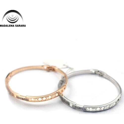 MADALENA SARARA AAAA Zircon Inlaid Bracelet Gold Tone Copper Bracelet Band Style Inlaid Women Jewelry Luxury Easy Open