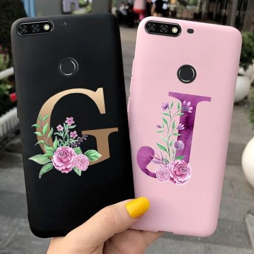 Alphabet Letter Floral Case For Huawei Honor 7C Case On Honor7C 5.7" Soft Silicon Phone Case For Honor 7C AUM-L41 Back Cover