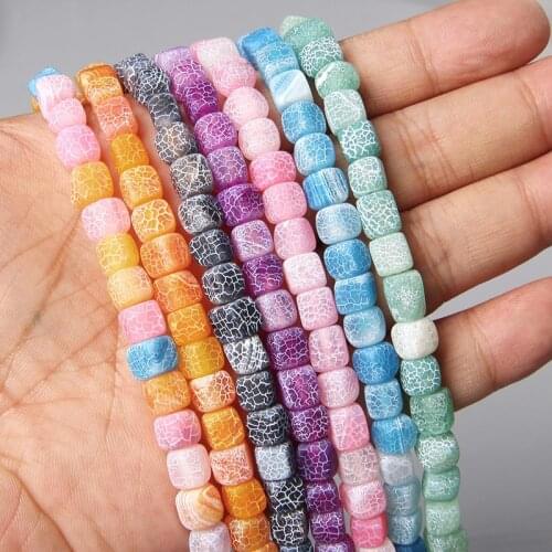 Matte Natural Stone Crackle Cube Agates Loose Spacer Beads Charms Handmade Bracelet Earring Necklace Jewelry Making 15'' 6-8mm