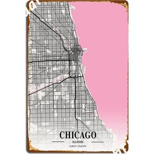 Chicago Neapolitan Style Map Art Poster Metal Plaque Pub Garage Wall Plaque Club Create Tin Sign Poster