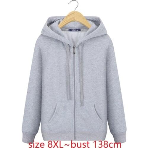 Plus size 6XL 8XL bust 138cm Jacket Autumn Winter Fleece Warm Hoodies Long Sleeve Sweatshirt Women large size Jacket