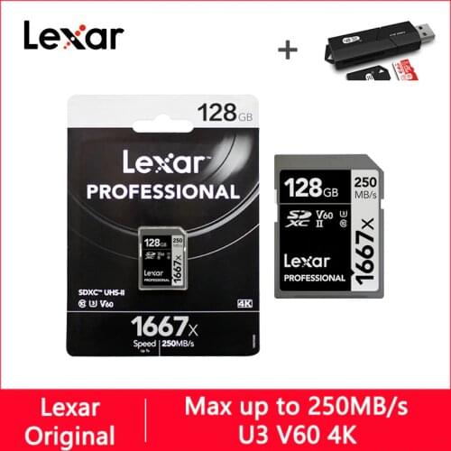 Lexar 1667X SD Card 128GB 64GB 256GB Class 10 U3 V60 Memory Card 64 128 gb 250MB Flash Card SD Memory Carte for Camera SDXC SDHC