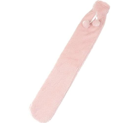 2000ml Cute 2 Balls Plush Cover Hot Water Bottle Long Strip Shape Anti-scald Hot-water Bag Water-filling Hand Warmer for Dormito