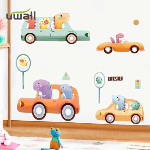 Cartoon Car Dinosaur Wall Stickers Boy Bedroom Decoration Kids Room Decoration Self-Adhesive Stickers Home Decor Wall Sticker