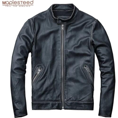 MAPLESTEED Destressed Leather Jacket Natural Calfskin Leather Jacket Men Leather Coat Male Jacket Cowhide Plus Size 5XL 6XL M140